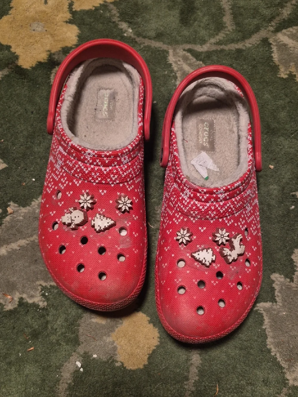 CROCS Red Holiday Pattern Fuzzy Lined Clogs